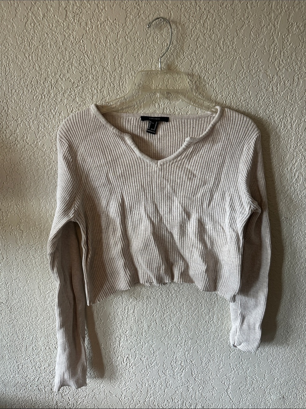 Forever 21 Ribbed V-Neck Sweater in Light Taupe